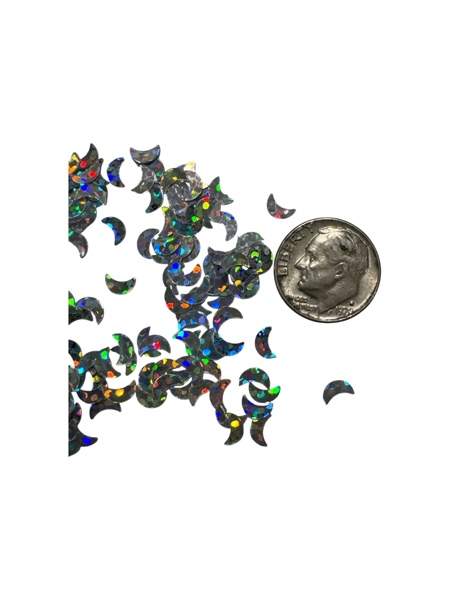 Silver Crescent Moons 2D Shaped glitter Craft Supplies 1oz Bag