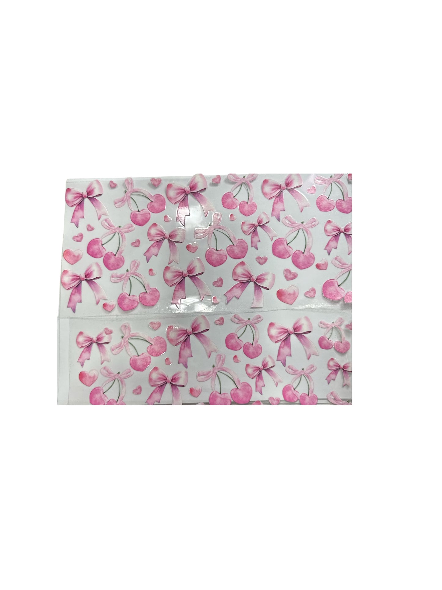 Cherries and Bows Pink 40 oz UV DTF Transfer Wrap, #574 Decal