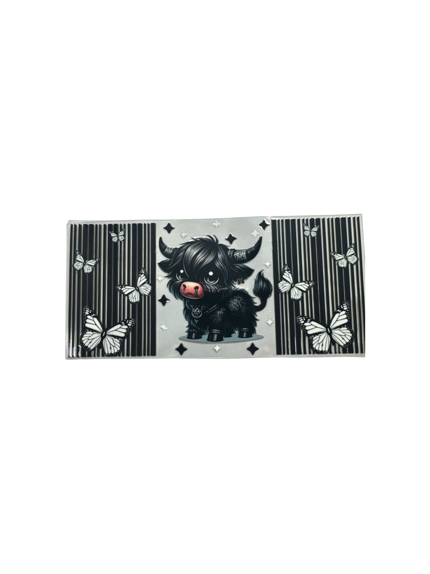 Hyland Cow Black with White and Black Butterflies 16 oz UV DTF Cup Wrap #613