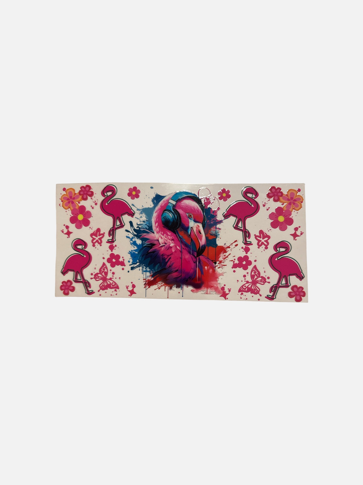 Flamingo Pink with Butterflies 16oz UV DTF Decal #733