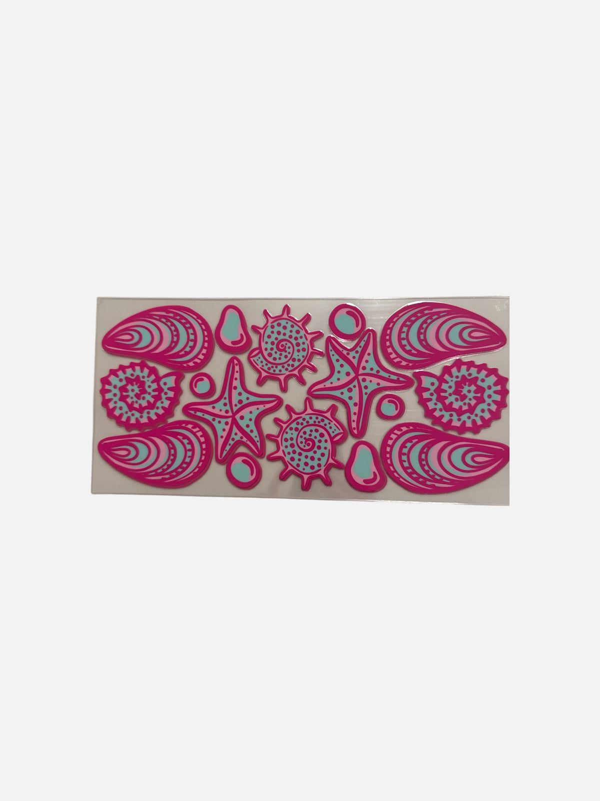Seashells Pink and Teal UV DTF 16oz Decal #739