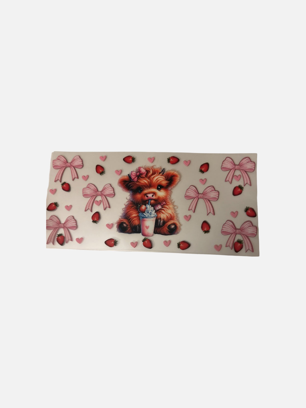 Hyland Cow with Coffee and Pink Bows 16oz UV DTF Decal #756