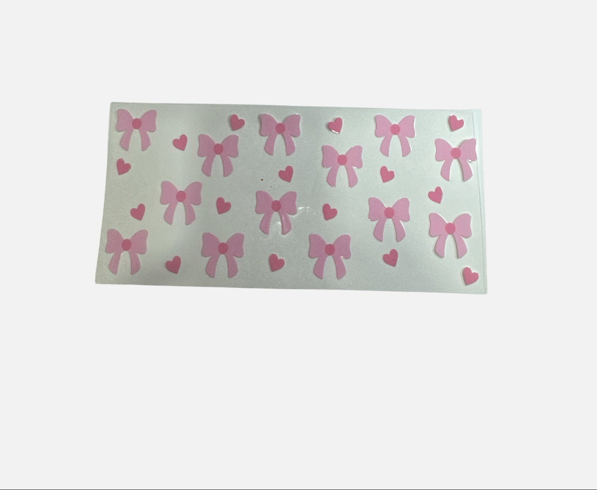 Bows Pink with Hearts 16oz UV DTF Decal Transfer #810