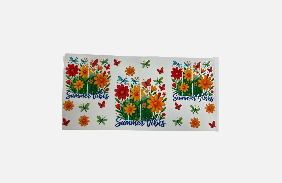 Summer Vibes Flowers 16oz UV DTF Decal Transfer #835