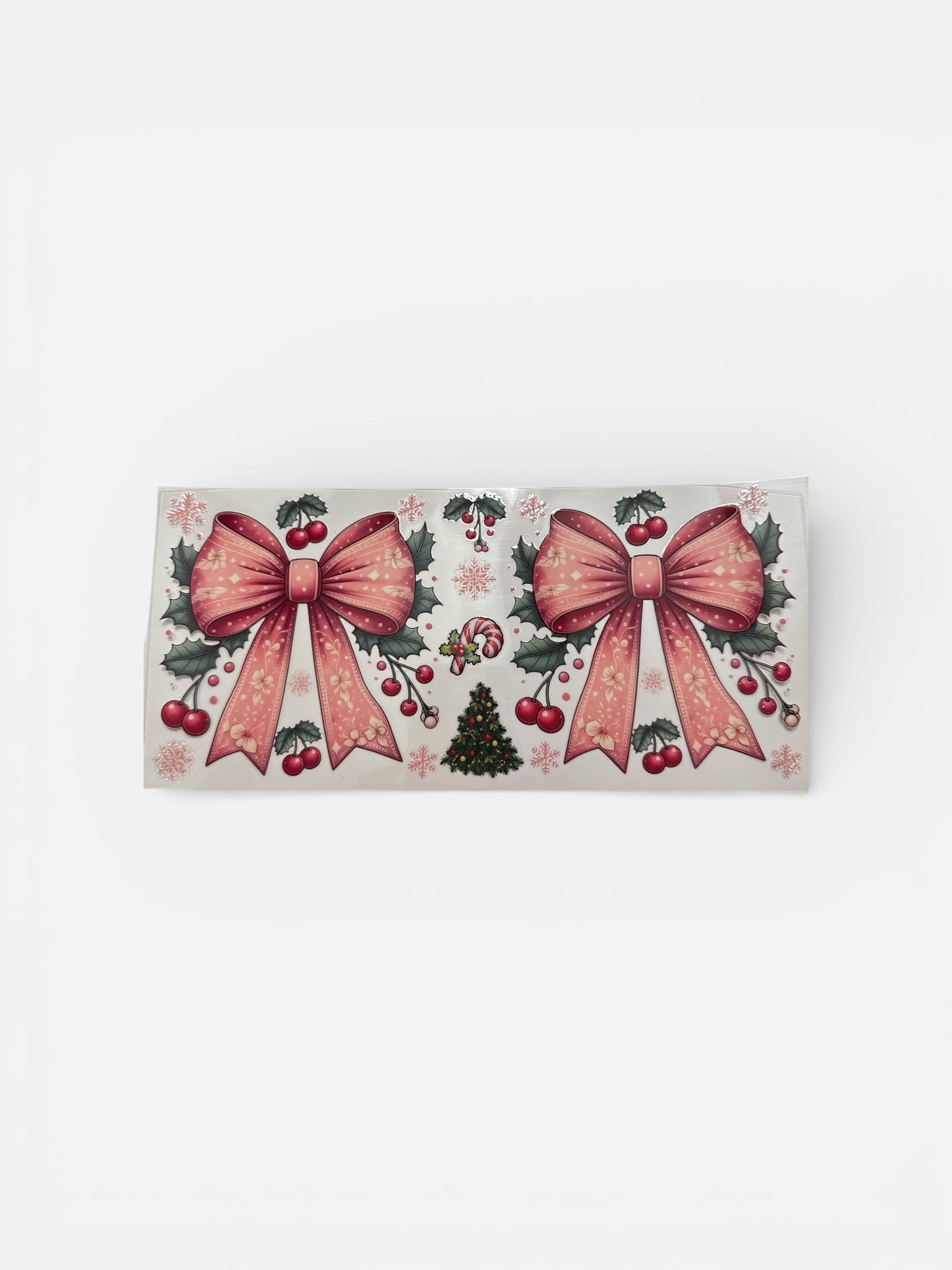 Christmas Bows with Poinsettias 16oz UV DTF Transfer #148 for Glass Cups | Cute Decal| Christmas Bow
