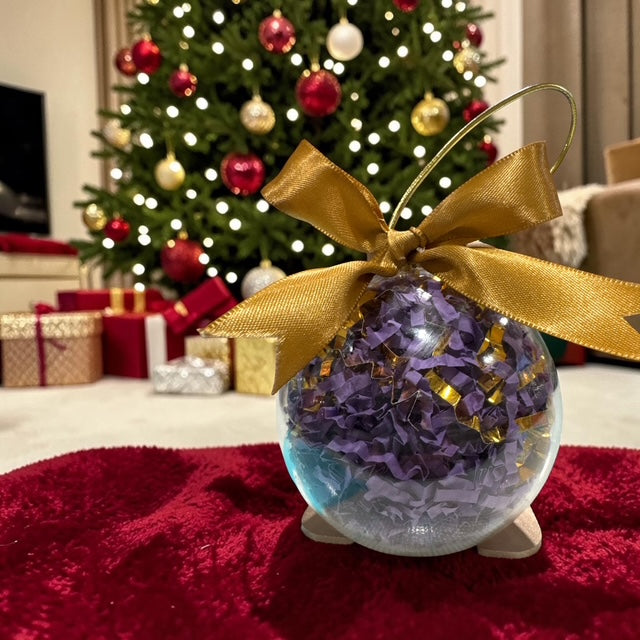 Ornaments Paper Filled • Custom Name Clear Ball • Purple and Gold