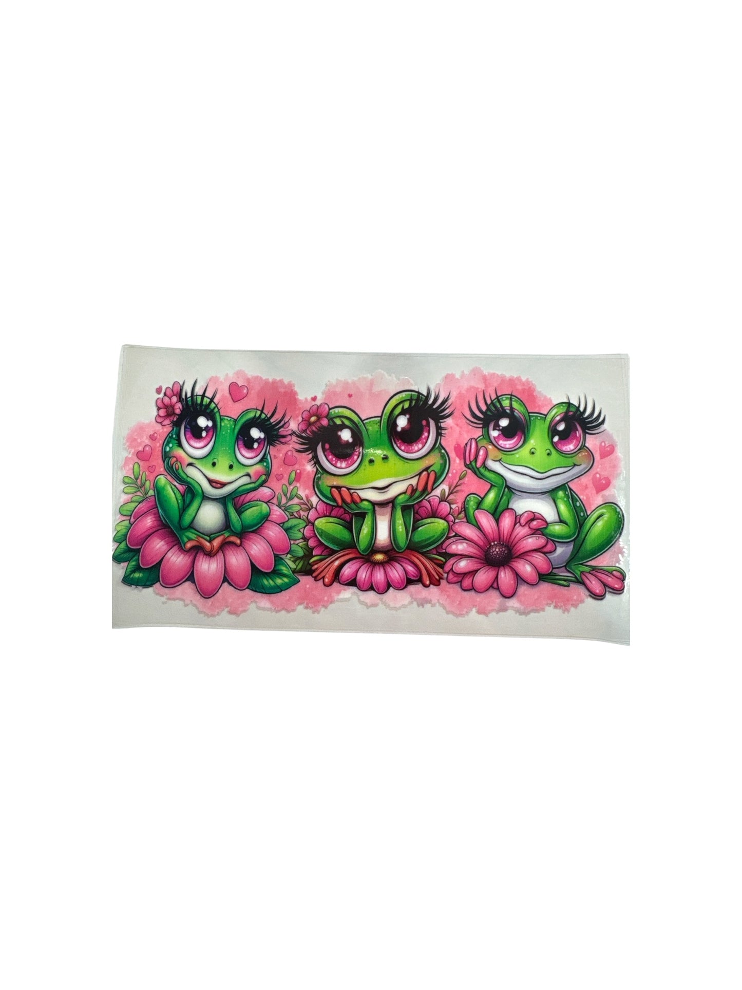 Frogs in Pink Flowers 16oz UV DTF Cup Wrap #407