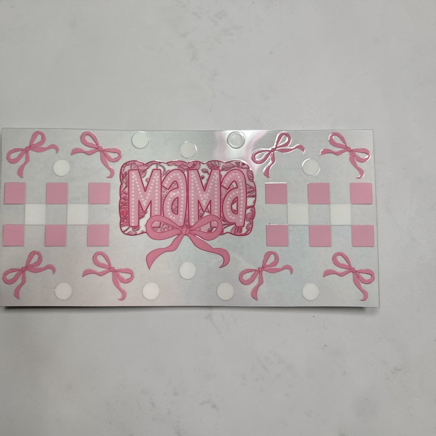 Mama with Pink Checkers UV DTF 16oz Cup Wrap, #365