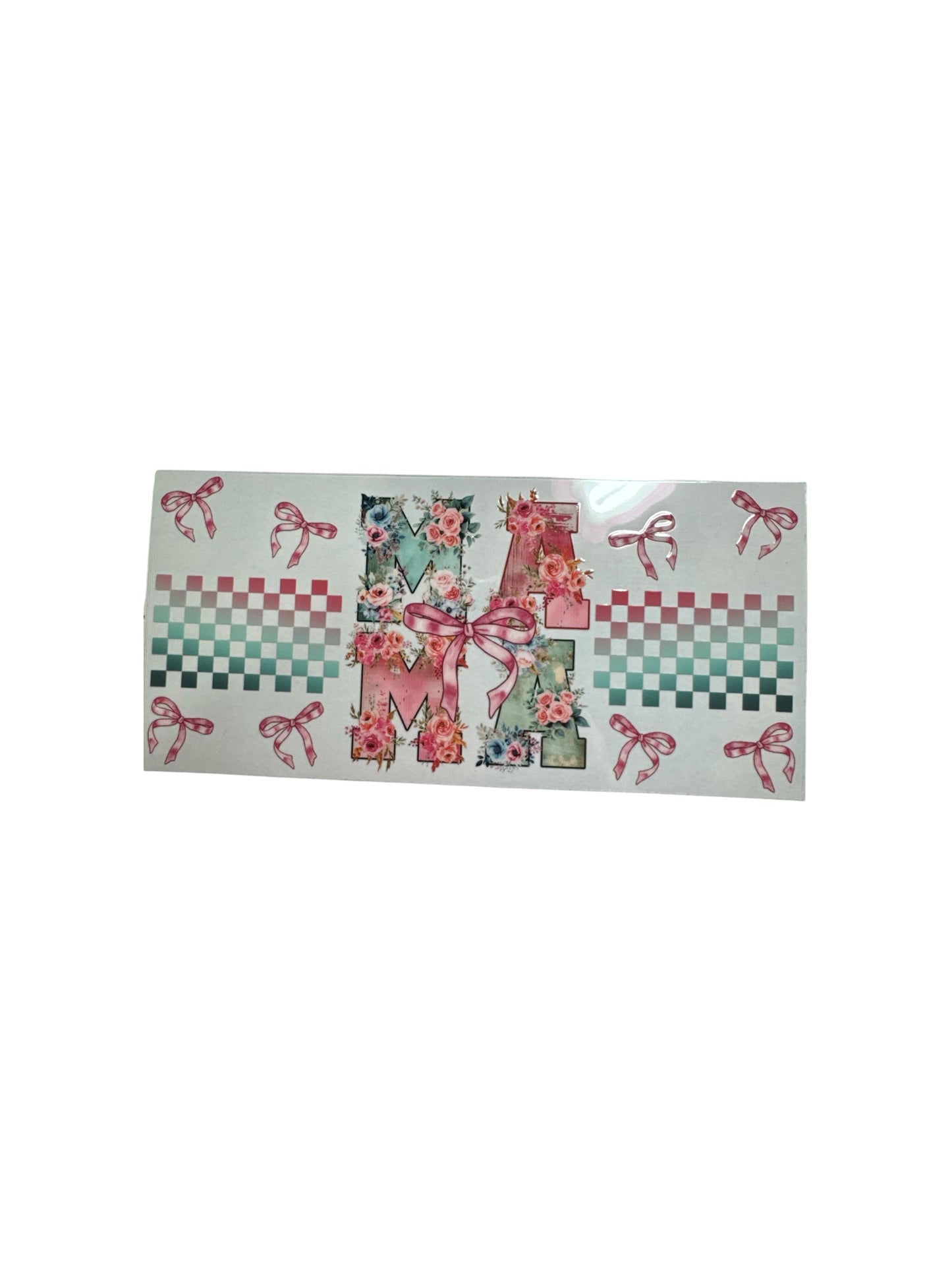 Mama Checkered Pink and Blue Life UV DTF 16oz Cup Wrap, #390