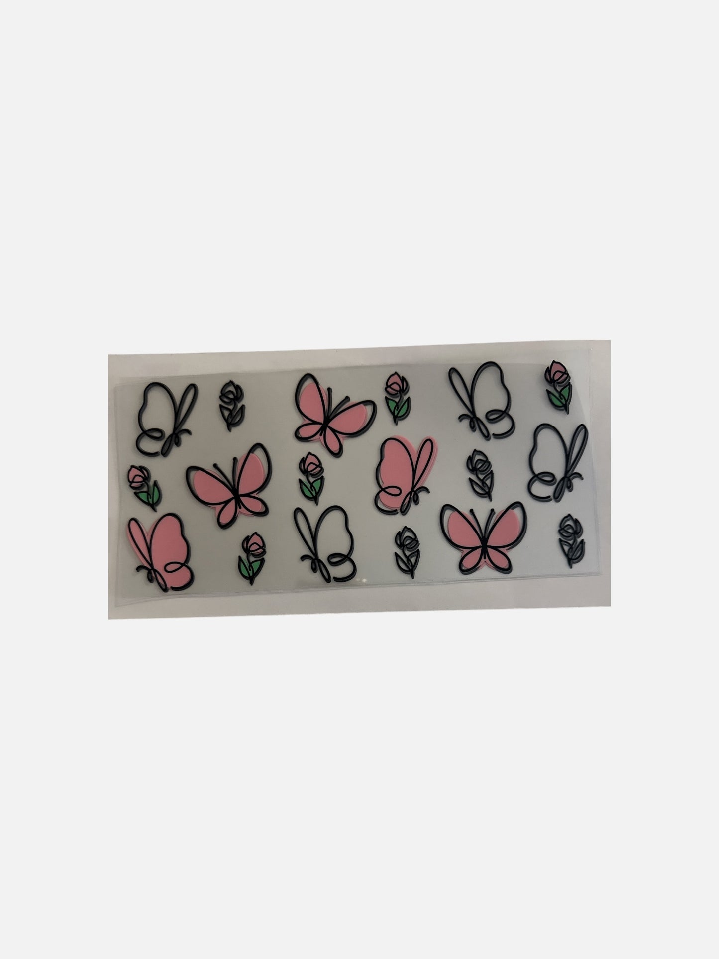 Butterflies Pink Outlined- 16oz UV DTF Cup Wrap Transfer for Cups #466