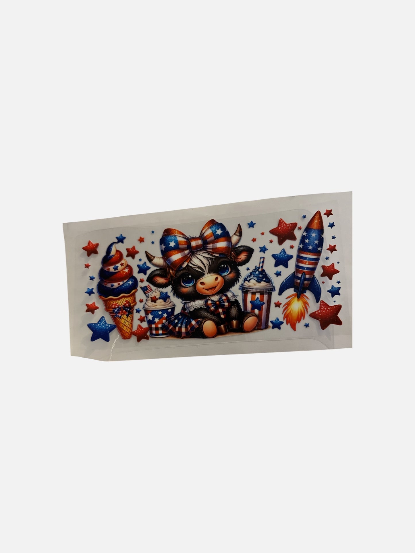 Hyland Cow July Red, White and Blue 16oz UV DTF Cup Wrap Transfer for Cups #481