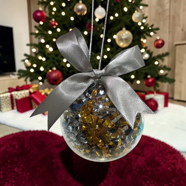 Ornaments Paper Filled • Custom Name Clear Ball • Silver Gold Blue