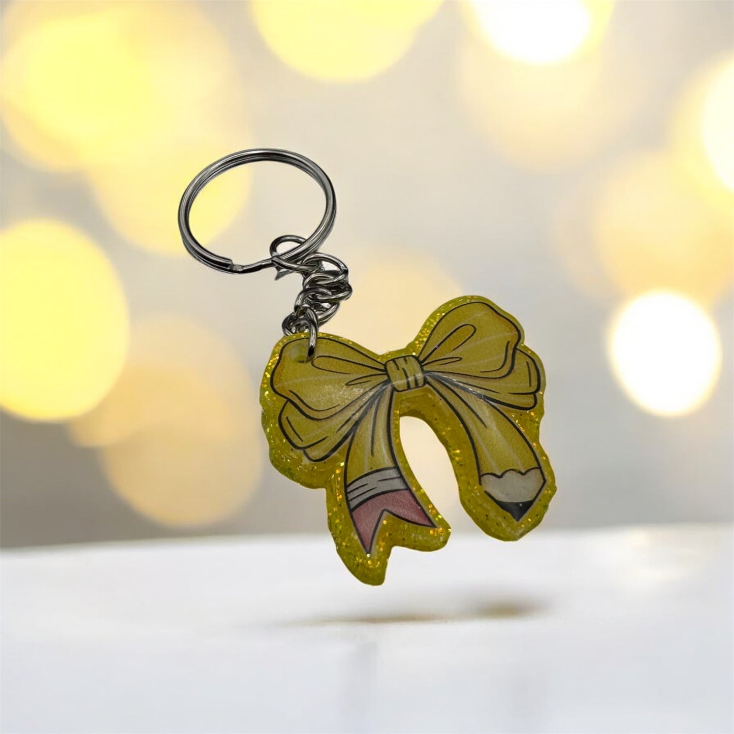 Pencil Bow 2inch Keychain Charm – Cute Classroom Accessory for Teachers