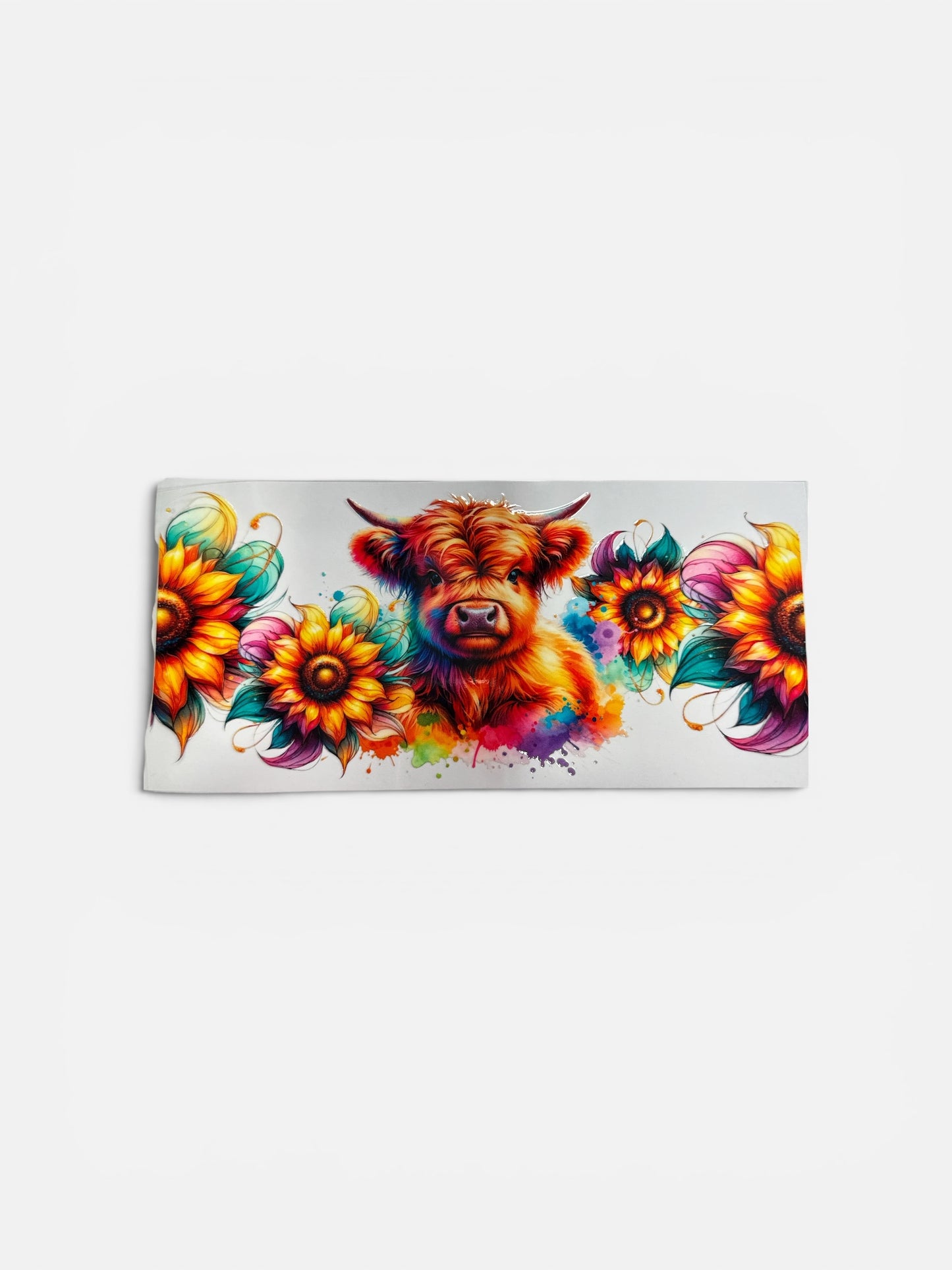 Hyland Cow Sitting in Flowers 16oz UV DTF Transfer #273 Cup Wrap