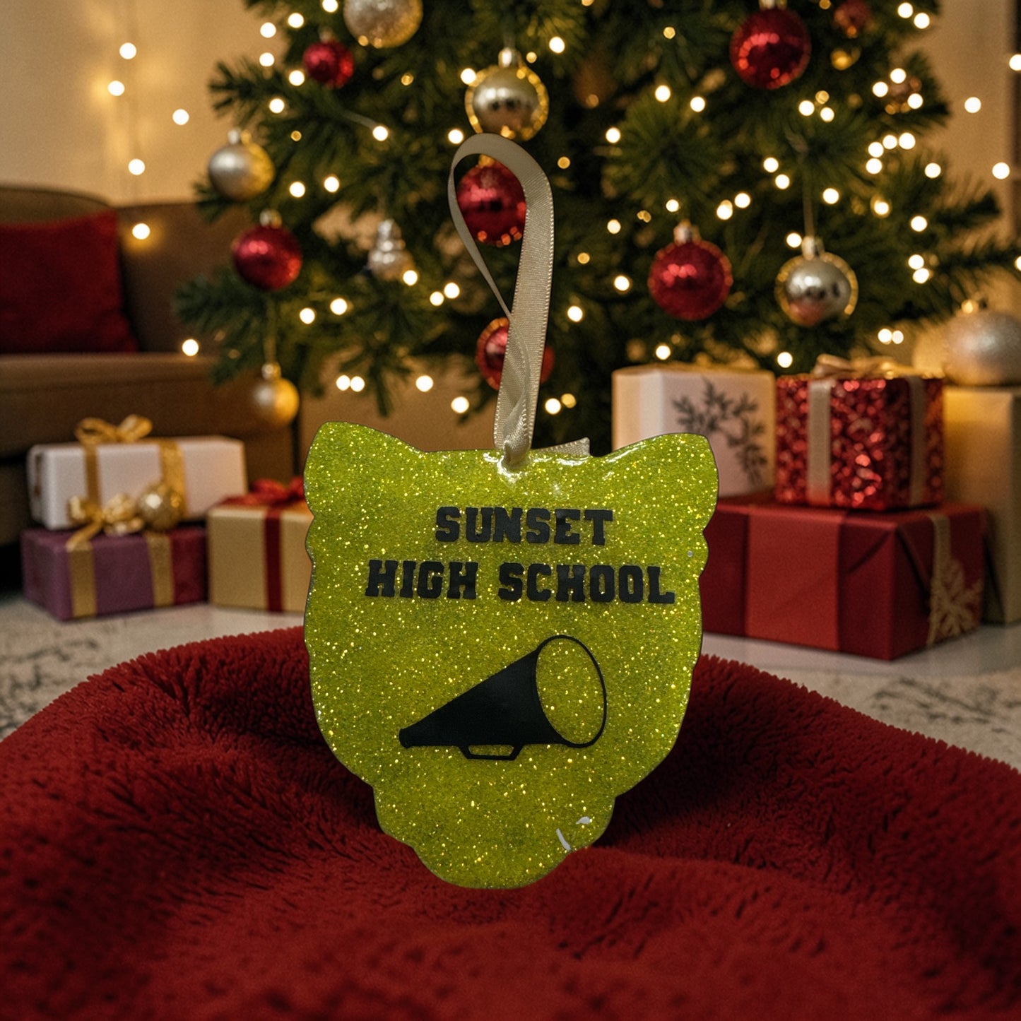 Cougar Acrylic Glitter Christmas Ornament – School Spirit – Gift for teammates