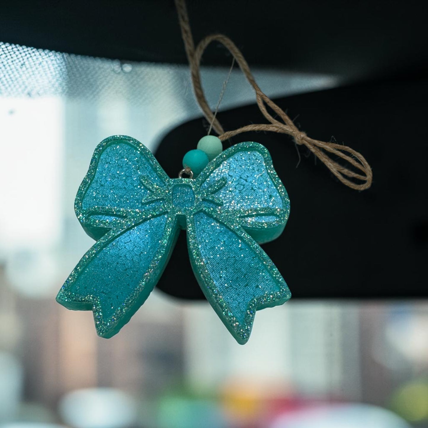 Glitter Bow Car Freshie | Sparkly Scented Car Accessory- Handmade Hanging Car Air Freshener