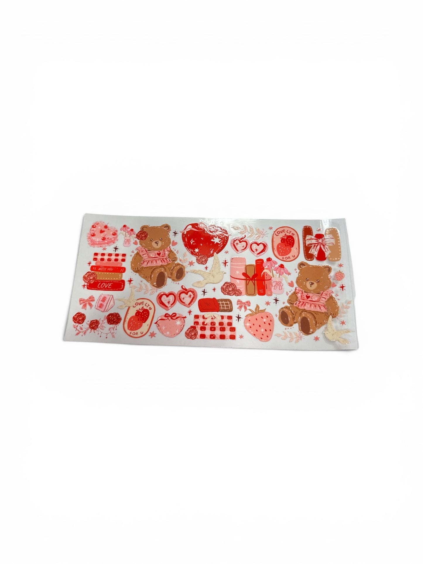 Bear and Love Heart Valentines 16oz UV DTF Transfer for Cups #321