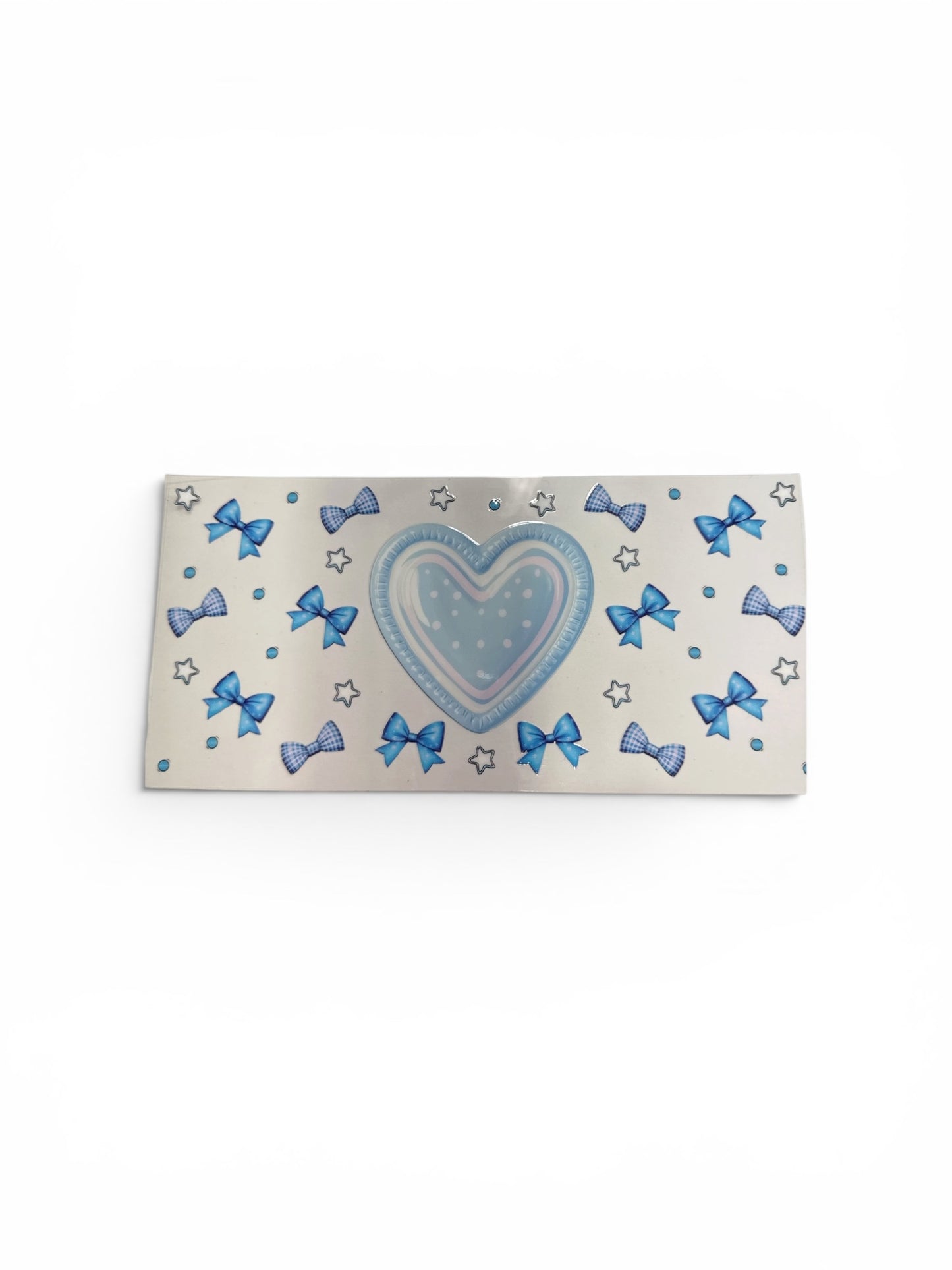 Blue Bows and a Big Blue Heart UV DTF 16oz Cup Wrap, #289 Tumbler Decal