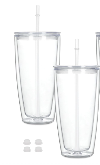 Acrylic Curved Tumbler 24oz Snow Globe Cup with Straw
