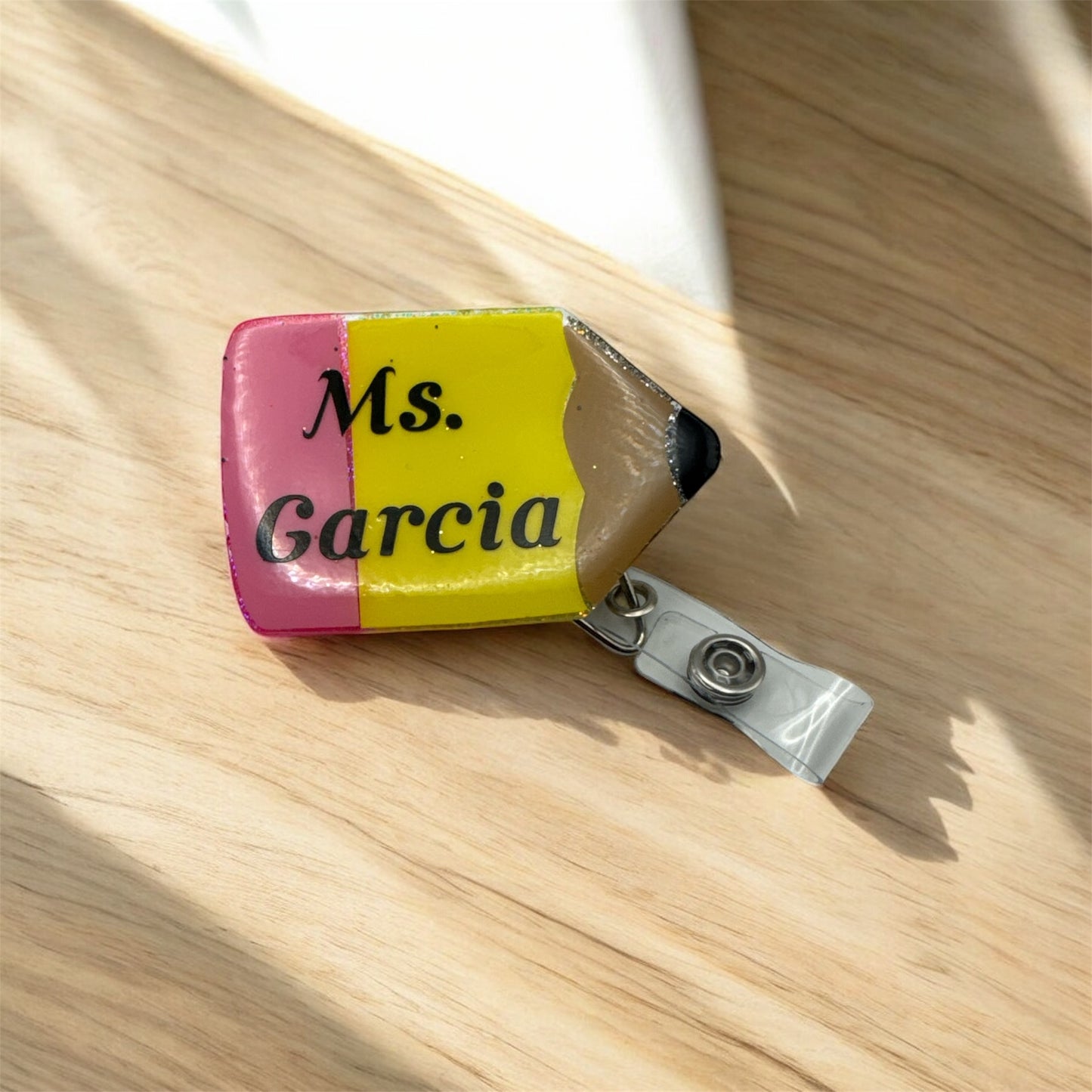 Pencil Badge Reel for Teachers – Personalized Name ID Holder