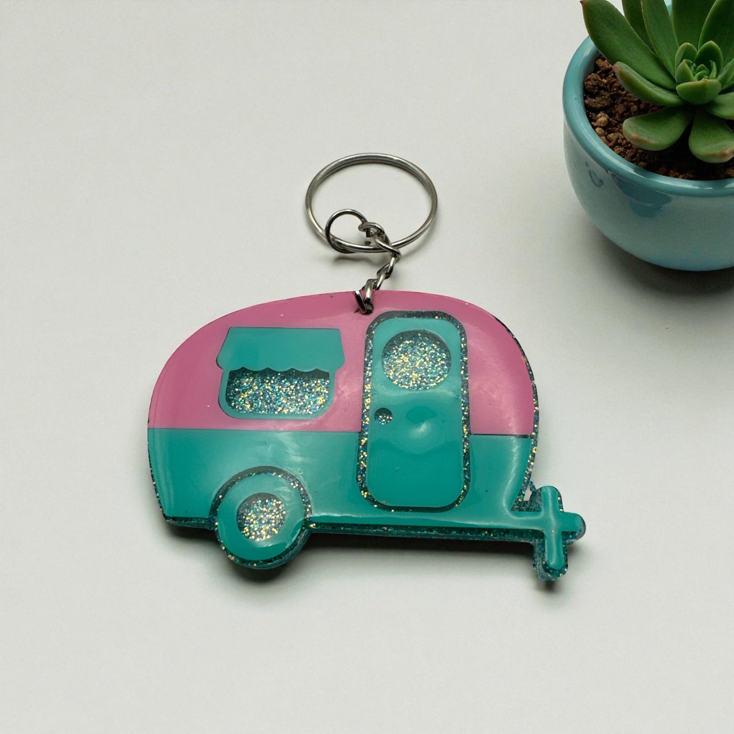Camper Acrylic KEYCHAIN, Custom Glitter/Personalized - RV -