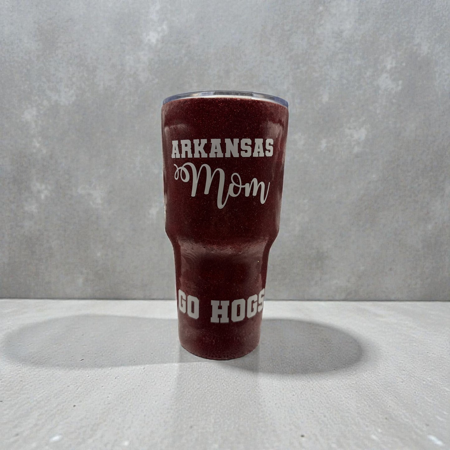 College Arkansas Mom Custom Personalized Glitter Red Stainless Steel 30oz Tumbler