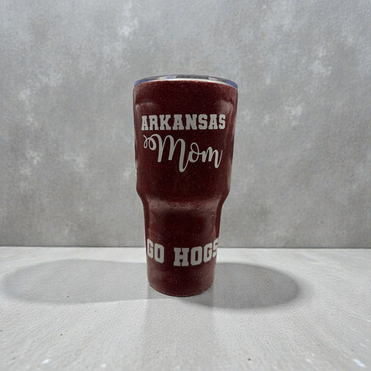 College Arkansas Mom Custom Personalized Glitter Red Stainless Steel 30oz Tumbler