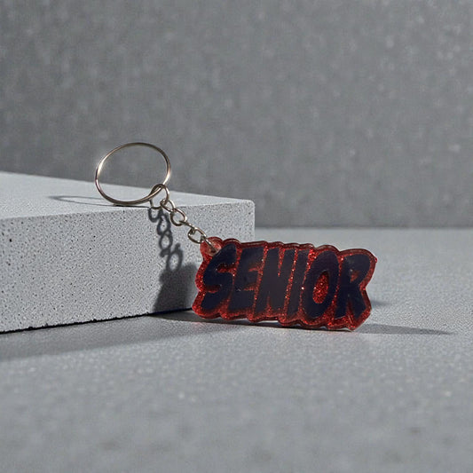 SENIOR 2-inch KEYCHAIN or Bag Tag.  Custom Glitter Acrylic. Grad year on the back!