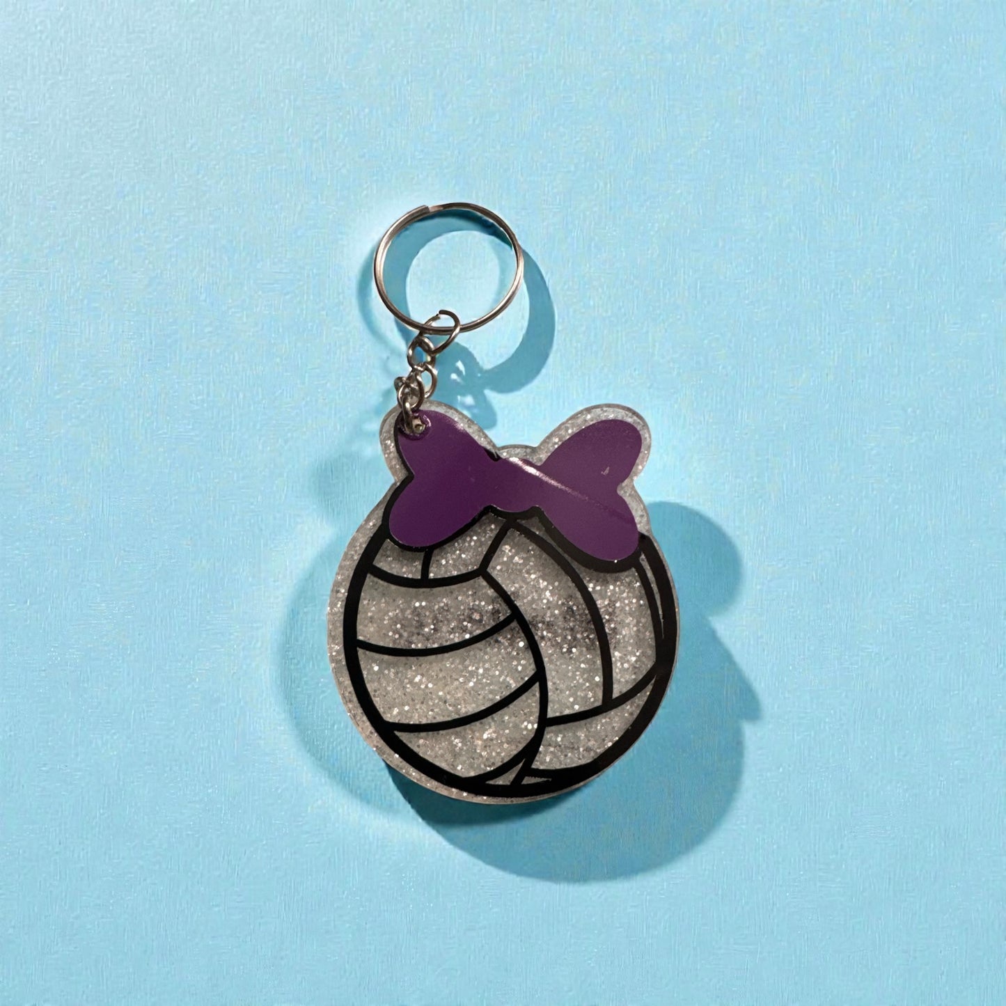 Volleyball Glitter Keychain with Bow – Cute Sporty Purse & Backpack Charm
