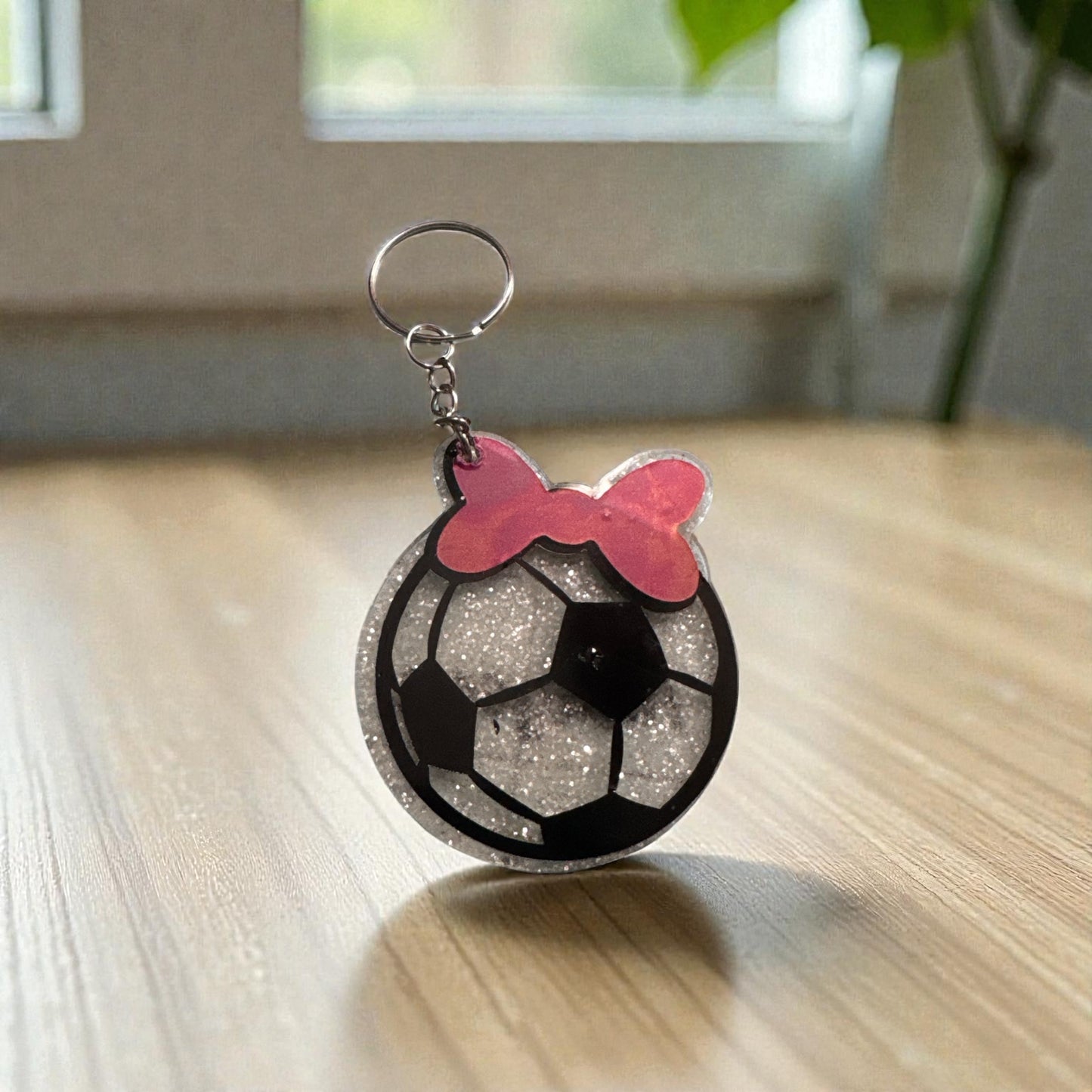 Soccer Ball Bow Acrylic KEYCHAIN, Backpack or Luggage Tag.  Personalized for a Coach Gift, Soccer Player Gift