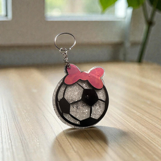 Soccer Ball Bow Acrylic KEYCHAIN, Backpack or Luggage Tag.  Personalized for a Coach Gift, Soccer Player Gift