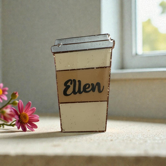 Coffee Cup Badge Reel – 3” Personalized Custom Name Retractable ID Holder