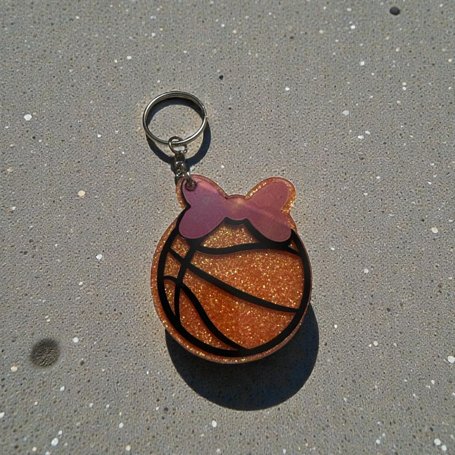 Basketball Glitter Keychain with Bow – Cute Sporty Purse & Backpack Charm