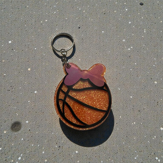 Basketball Glitter Keychain with Bow – Cute Sporty Purse & Backpack Charm