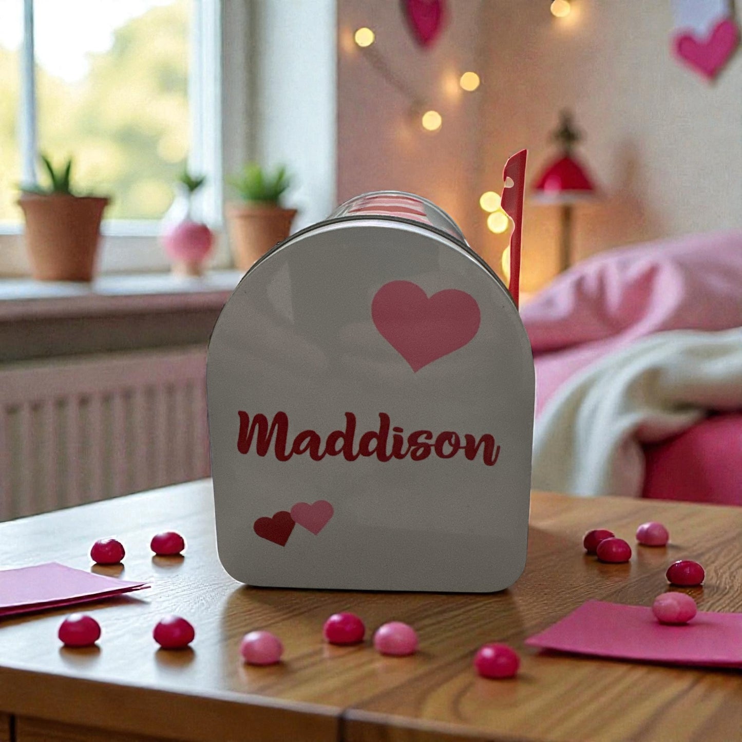 Valentine’s Day Mailbox –Personalized - Small Plastic Decorated Mailbox| Pink