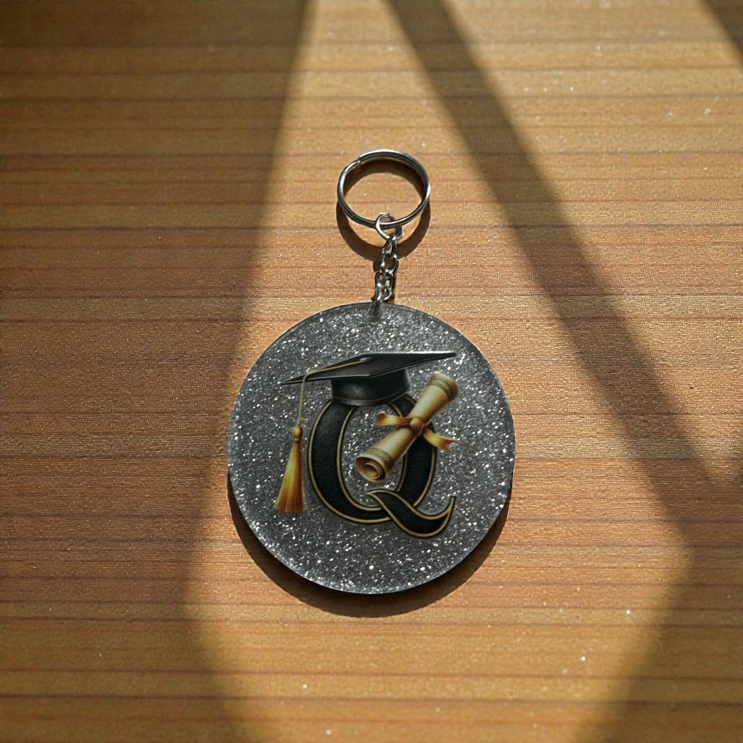 Graduation Initial Keychain, Personalized Name on Back, Custom Grad Gift, Class of 2026 Keepsake