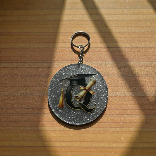 Graduation Initial Keychain, Personalized Name on Back, Custom Grad Gift, Class of 2026 Keepsake