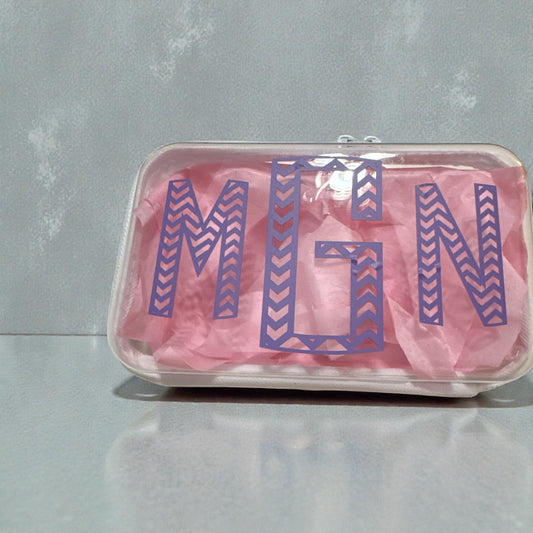 Pencil Case | Plastic Zipper Pencil Pouch with Bows | Monogram|Personalized Gift