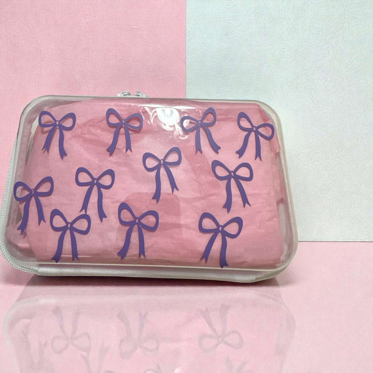 Pencil Case | Plastic Zipper Pencil Pouch with Bows | Monogram|Personalized Gift