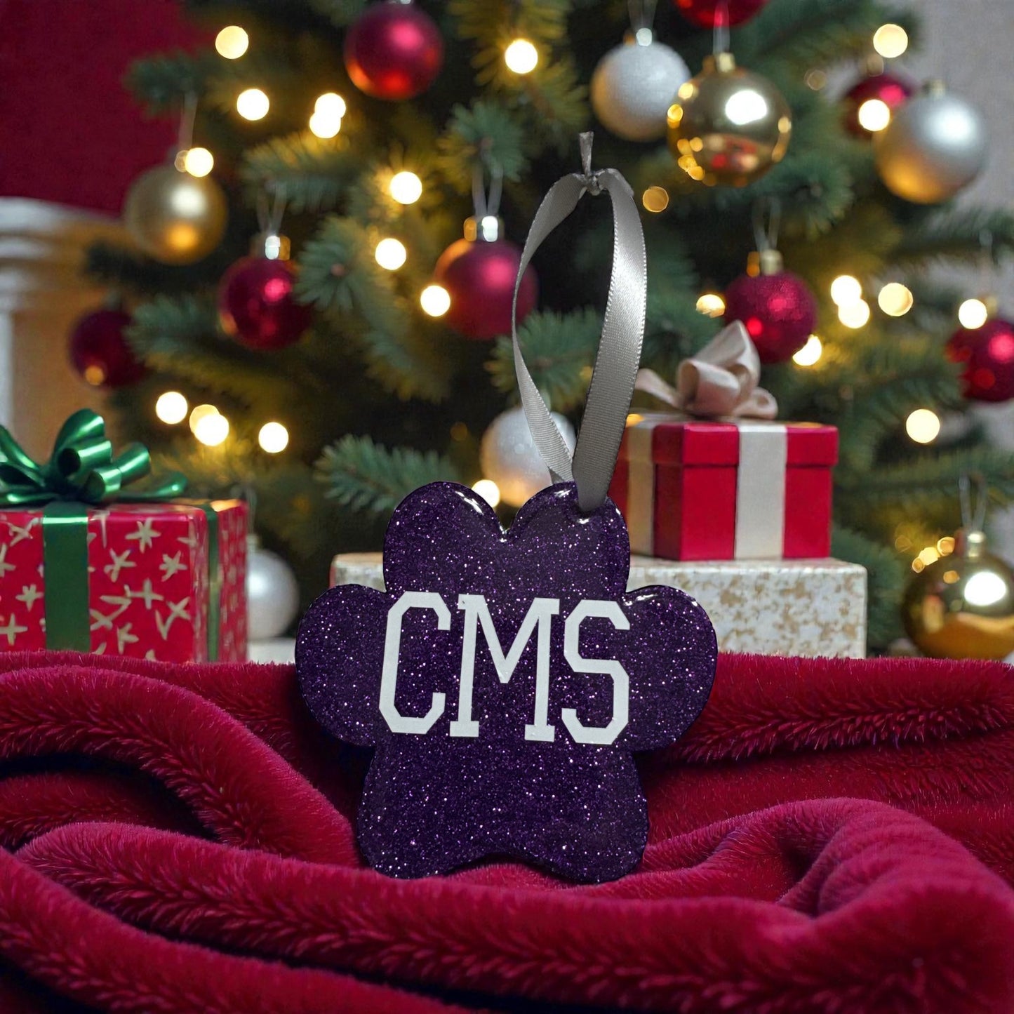 Paw Print Personalized Ornament – School Colors & Initials, Custom Graduation or Spirit Gift, Team Keepsake