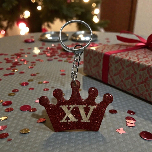 Crown Glitter Personalized Keychain – Custom XV - Quince Gift for Her