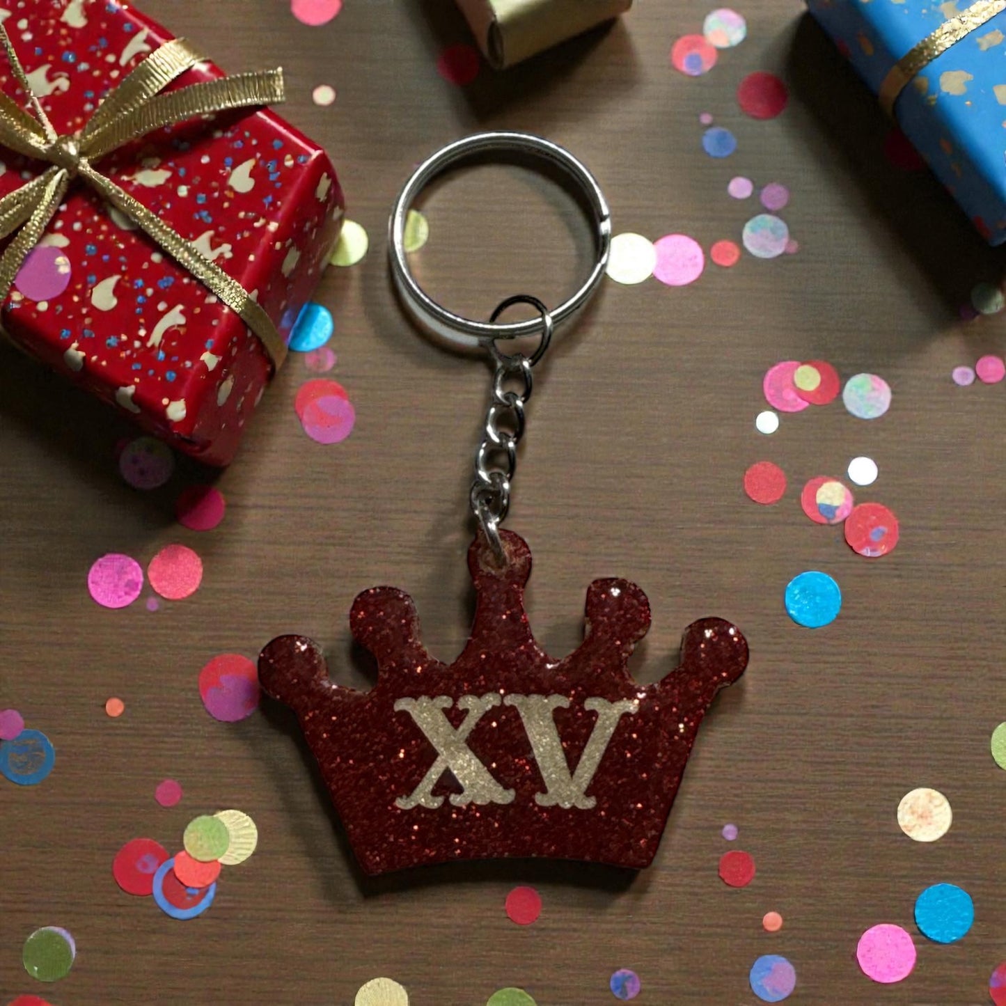 Crown Glitter Personalized Keychain – Custom XV - Quince Gift for Her
