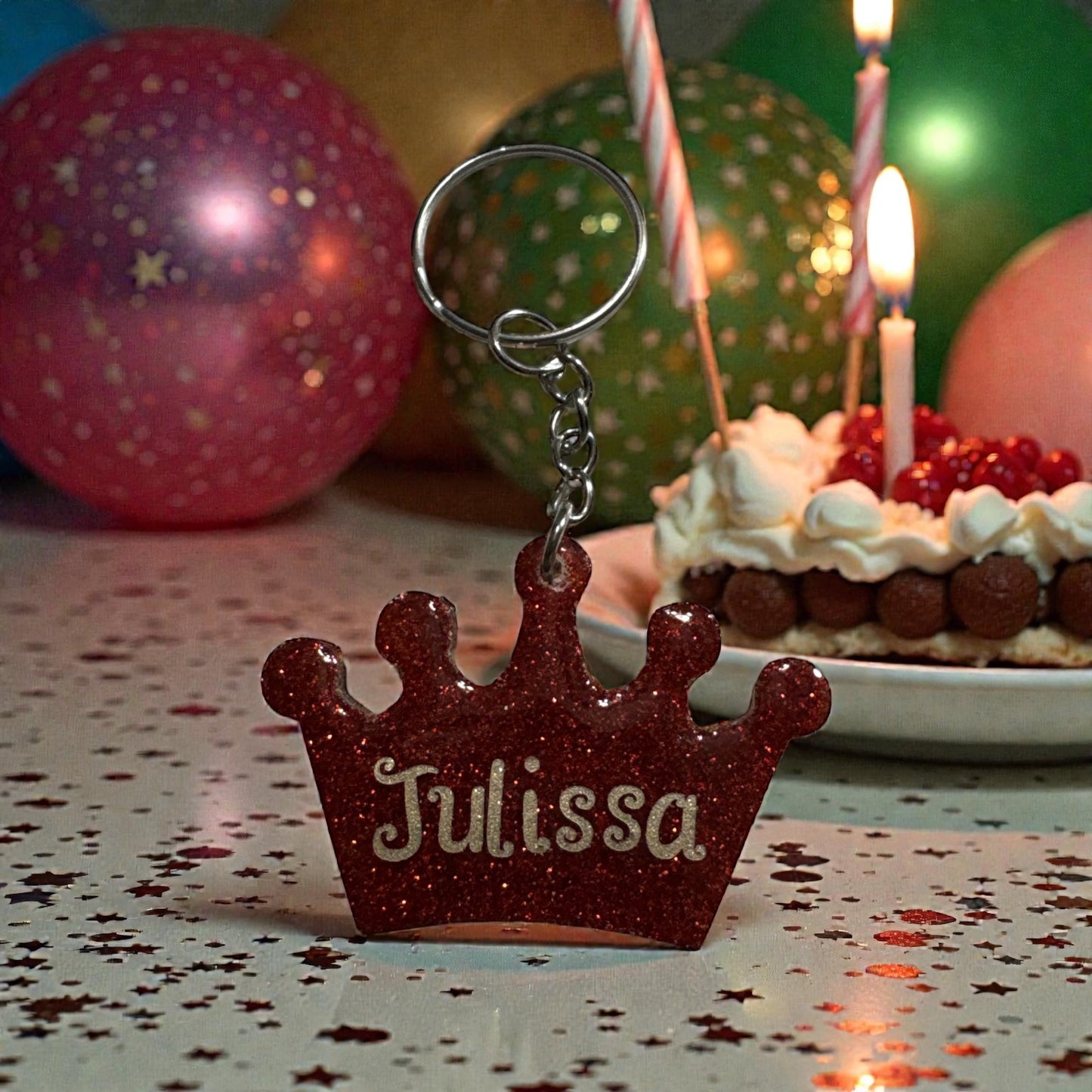 Crown Glitter Personalized Keychain – Custom XV - Quince Gift for Her