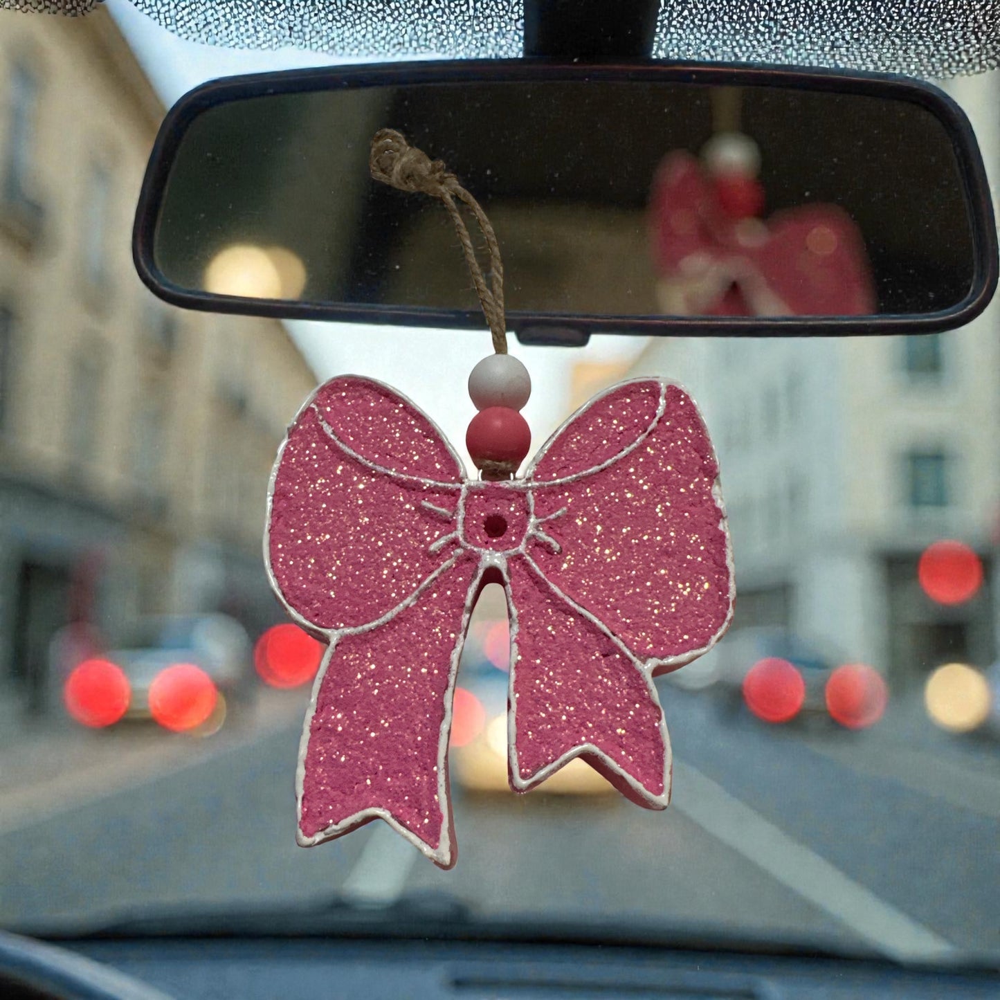 Bow Glitter Car Freshie – Handmade Hanging Car Air Freshener