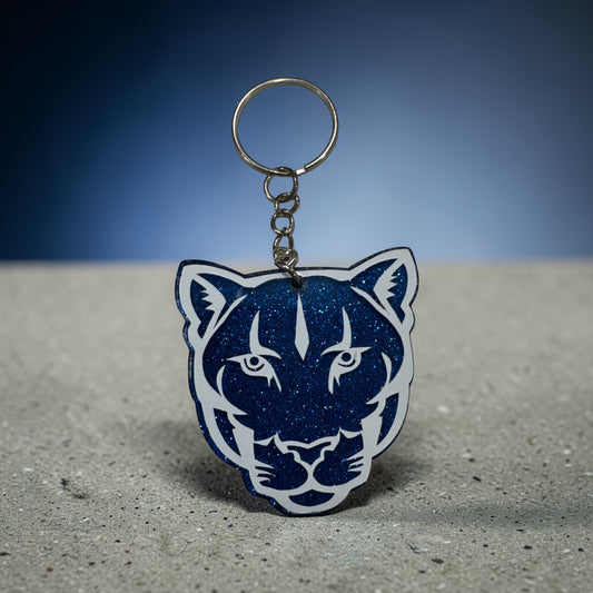 Cougar Mascot Glitter Keychain – Personalized Name – School Spirit Accessory