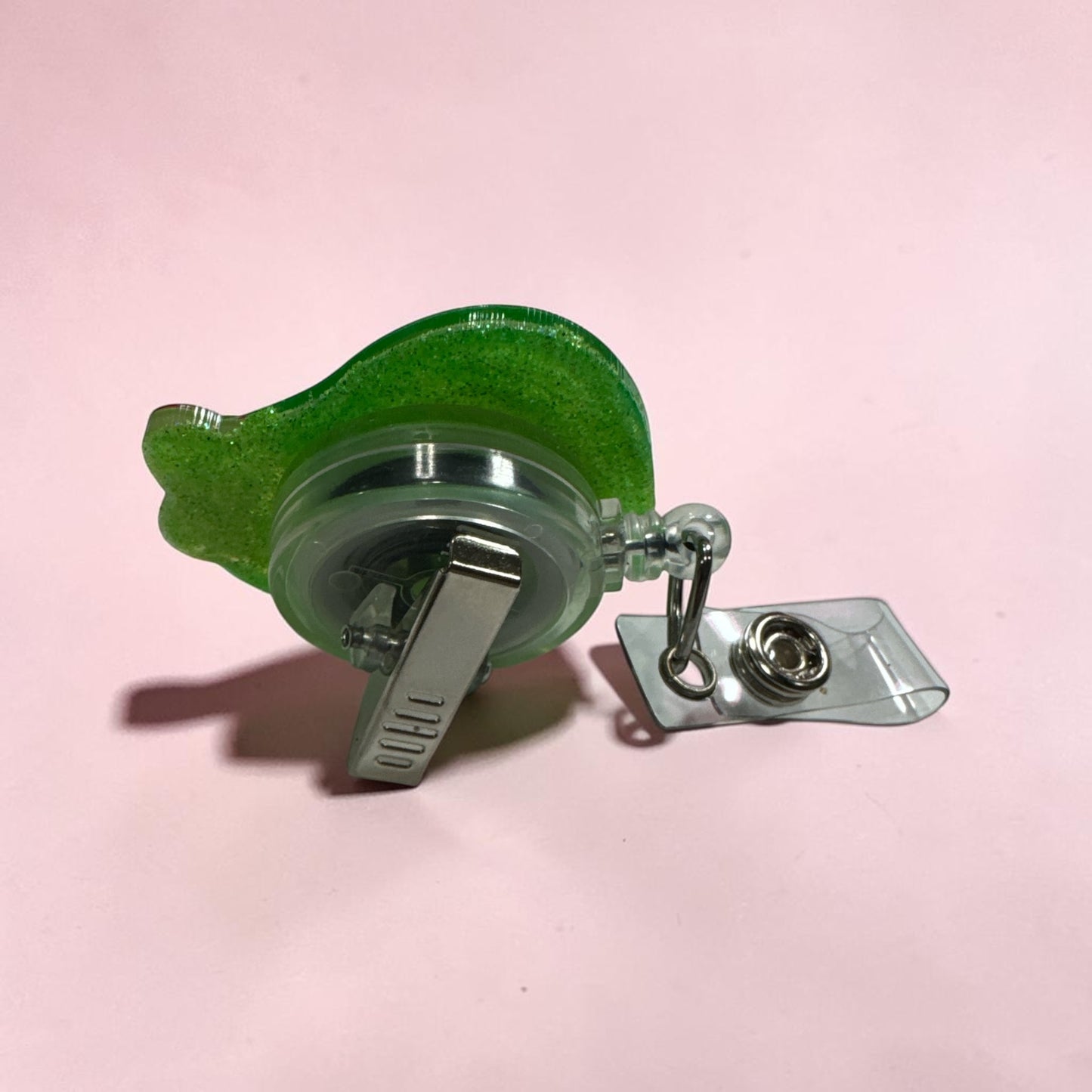 Avocado Badge Reel with Pink Bow – Cute Retractable ID Holder