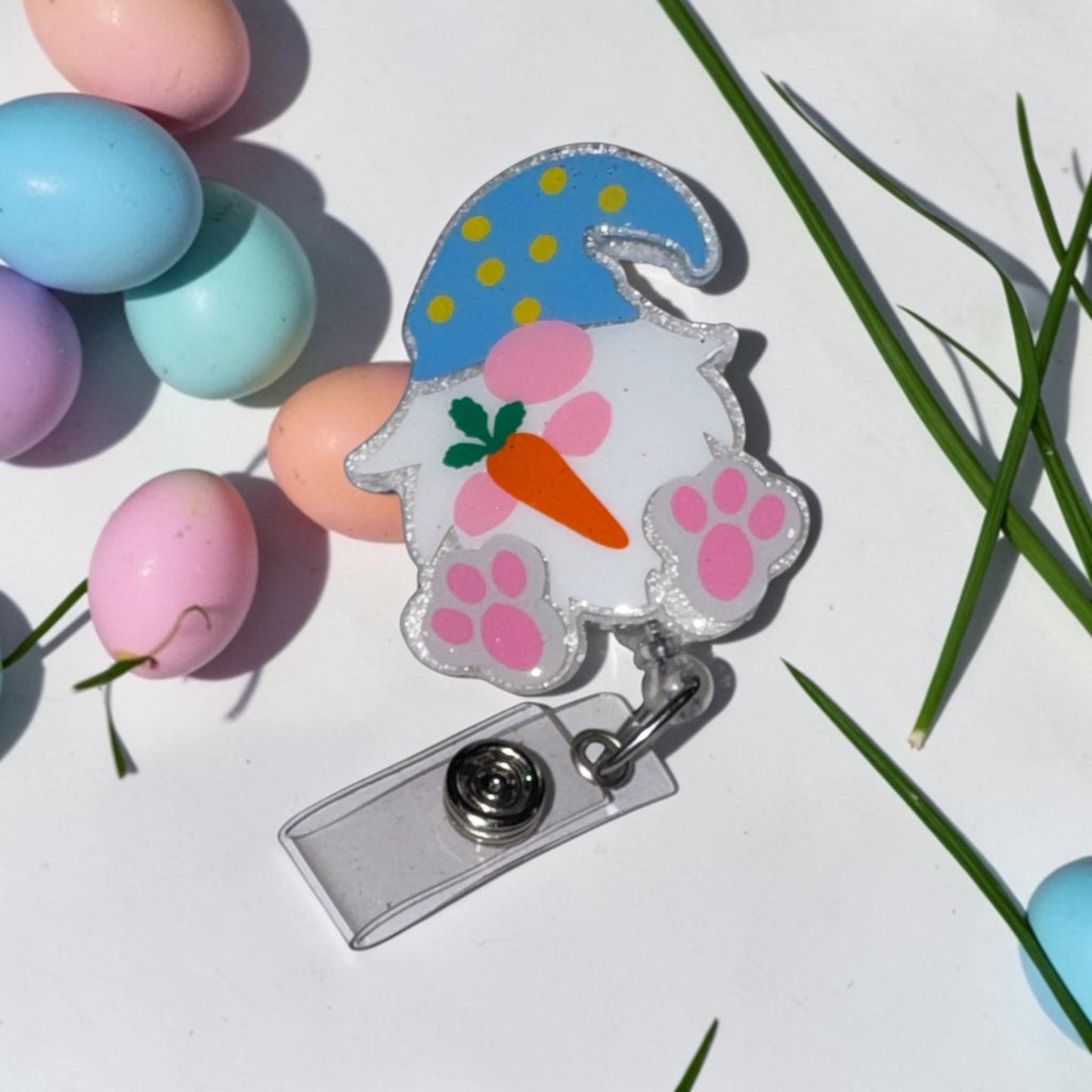 Easter Gnome Badge Reel – Cute Spring ID Holder for Nurses & Teachers