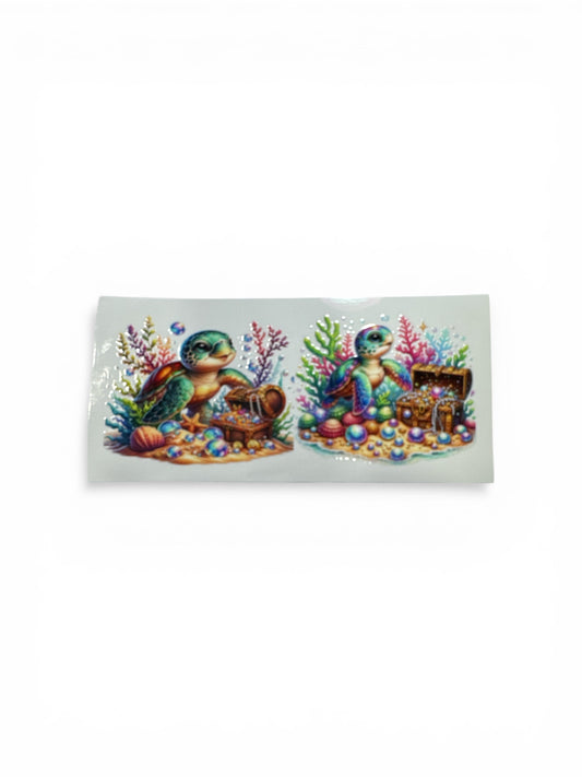 Sea Turtles 16oz UV DTF Transfer #193 for Glass Cups | Cute Decal| Sea Turtles Treasure Box