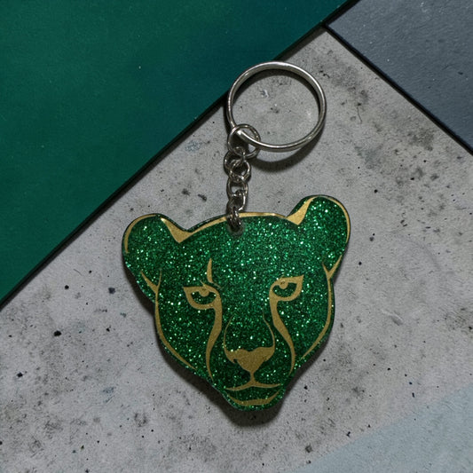 Cheetah Glitter Keychain – Personalized Name – Custom Animal Print Keychain - School Spirit Gifts