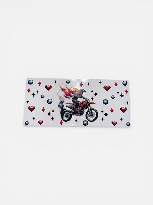 Motorcross Fire Motorcycle Rider UV DTF 16oz Cup Wrap, #218 Tumbler Decal